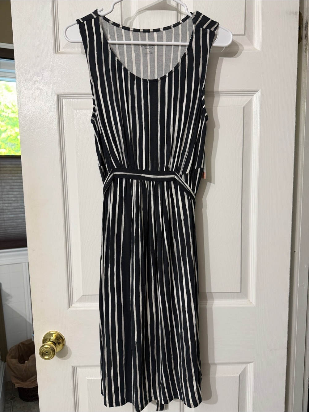 Liz Lange Black and White Vertical-Stripe Midi Dress